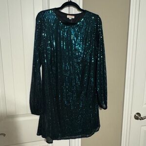 ANDREE BY UNIT Teal Sequin Long Sleeve Dress